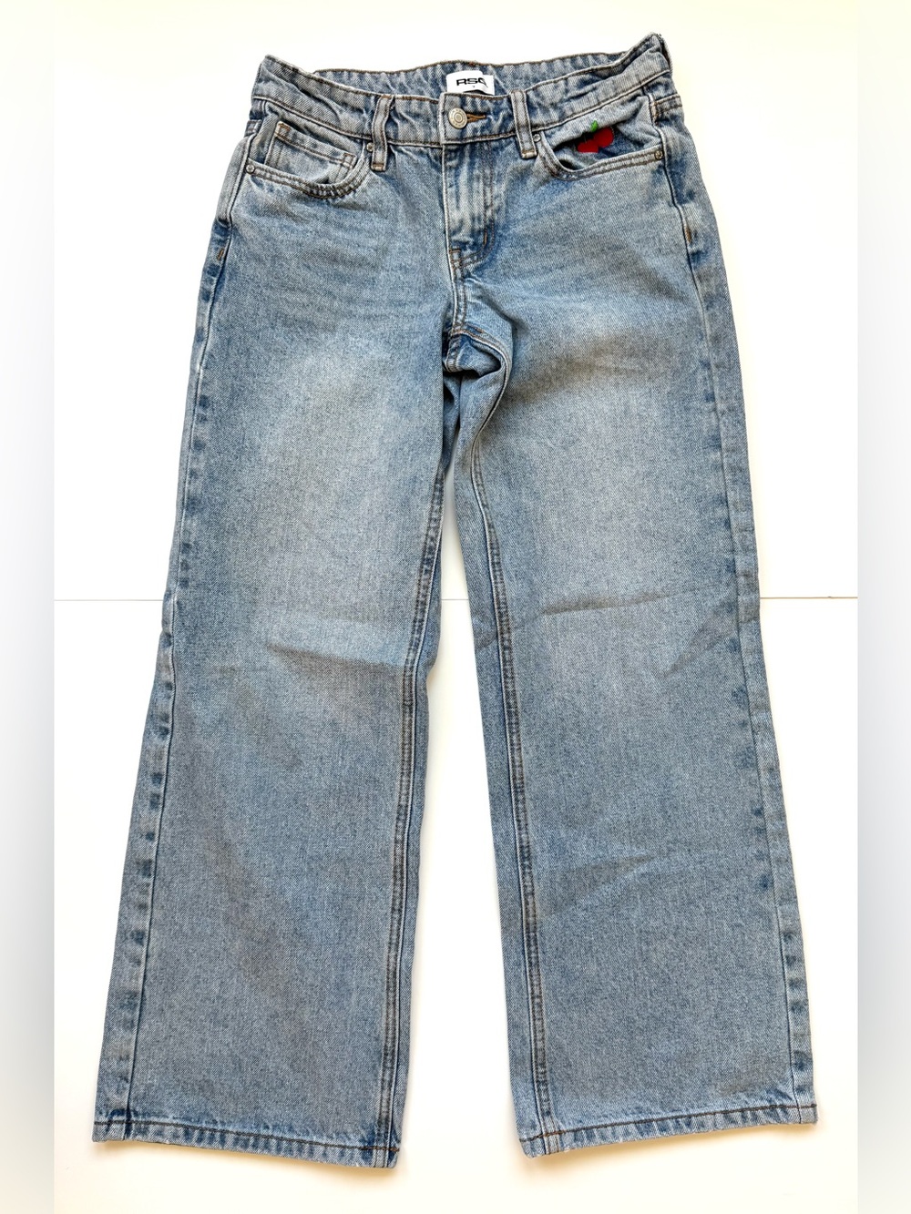 RSQ Girls Embroidered Cherry Pocket Wide Leg Jeans Size 14